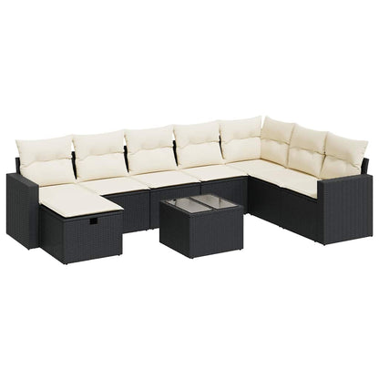 Set Divani da Giardino 9 pz con Cuscini Nero in Polyrattan