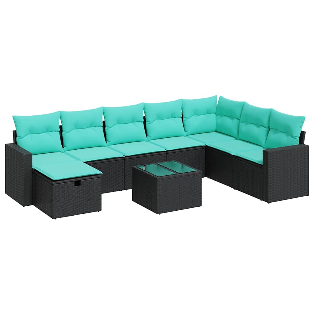 Set Divani da Giardino 9 pz con Cuscini Nero in Polyrattan | homemem39