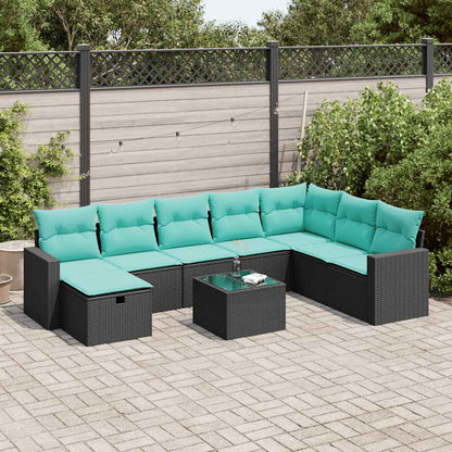 Set Divani da Giardino 9 pz con Cuscini Nero in Polyrattan | homemem39