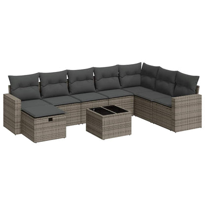 Set Divano da Giardino 9 pz con Cuscini Grigio in Polyrattan