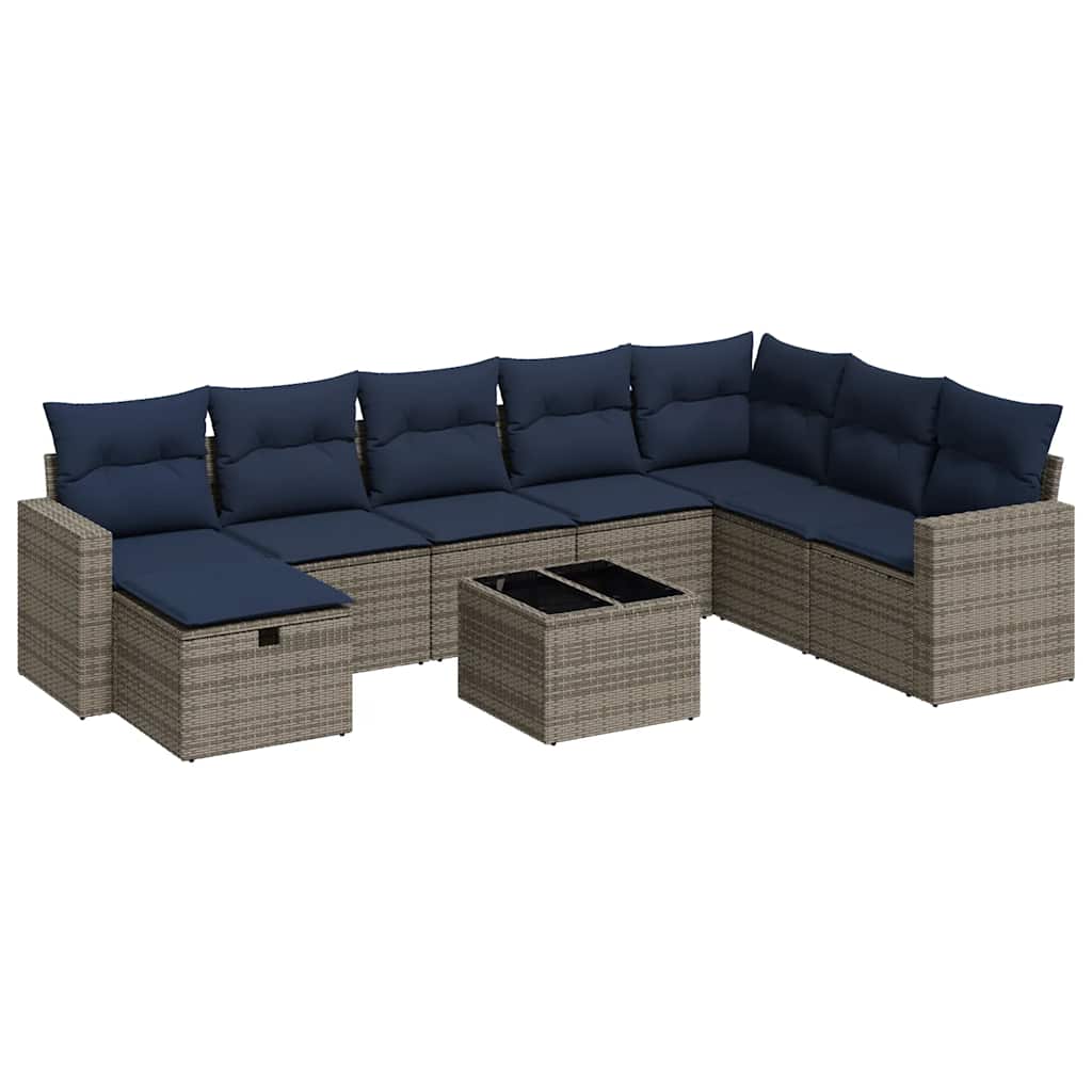 Set Divano da Giardino 9 pz con Cuscini Grigio in Polyrattan | homemem39