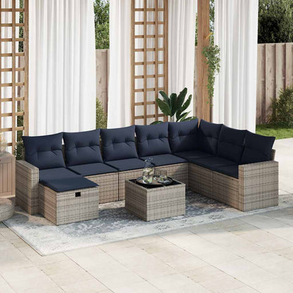 Set Divano da Giardino 9 pz con Cuscini Grigio in Polyrattan | homemem39