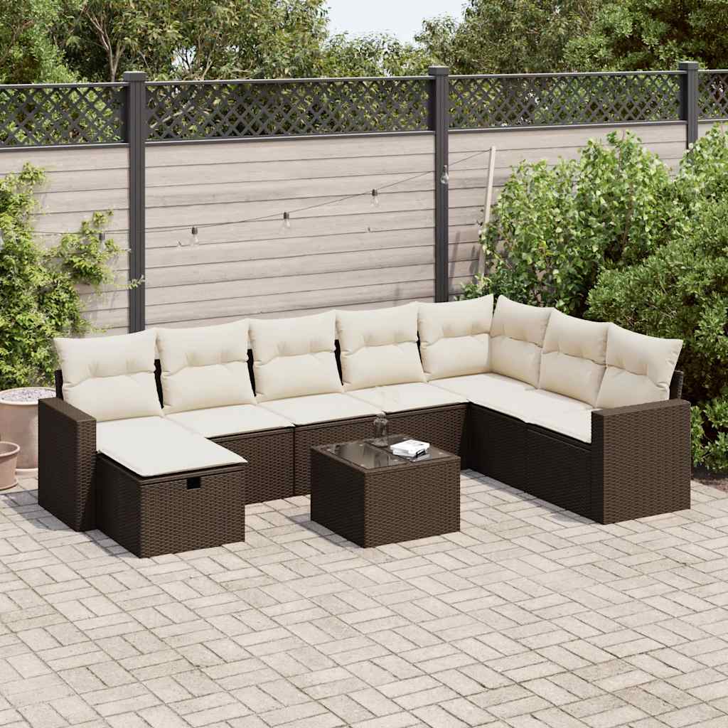 Set Divani da Giardino 9pz con Cuscini Marrone in Polyrattan - homemem39