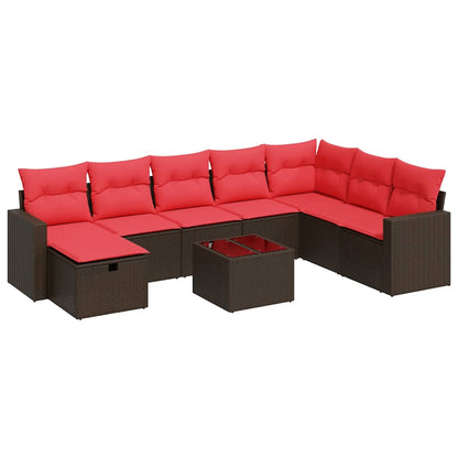 Set Divani da Giardino 9pz con Cuscini Marrone in Polyrattan | homemem39
