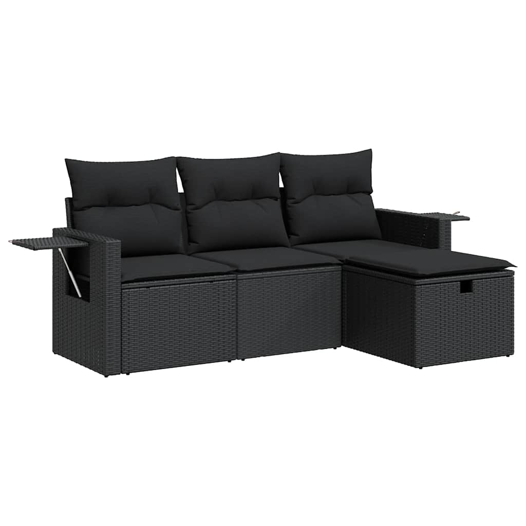 Set Divani da Giardino 4 pz con Cuscini Nero in Polyrattan | homemem39