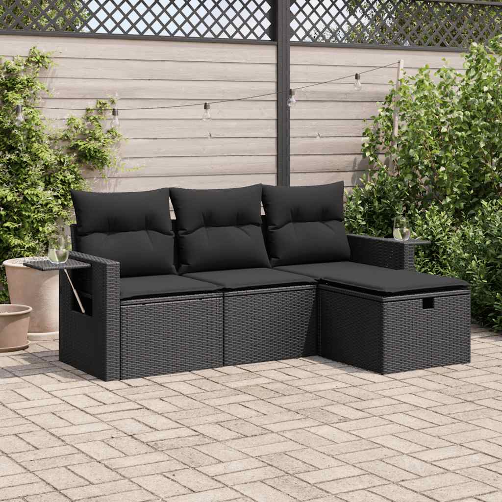 Set Divani da Giardino 4 pz con Cuscini Nero in Polyrattan | homemem39