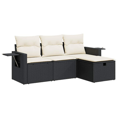 Set Divani da Giardino 4 pz con Cuscini Nero in Polyrattan - homemem39