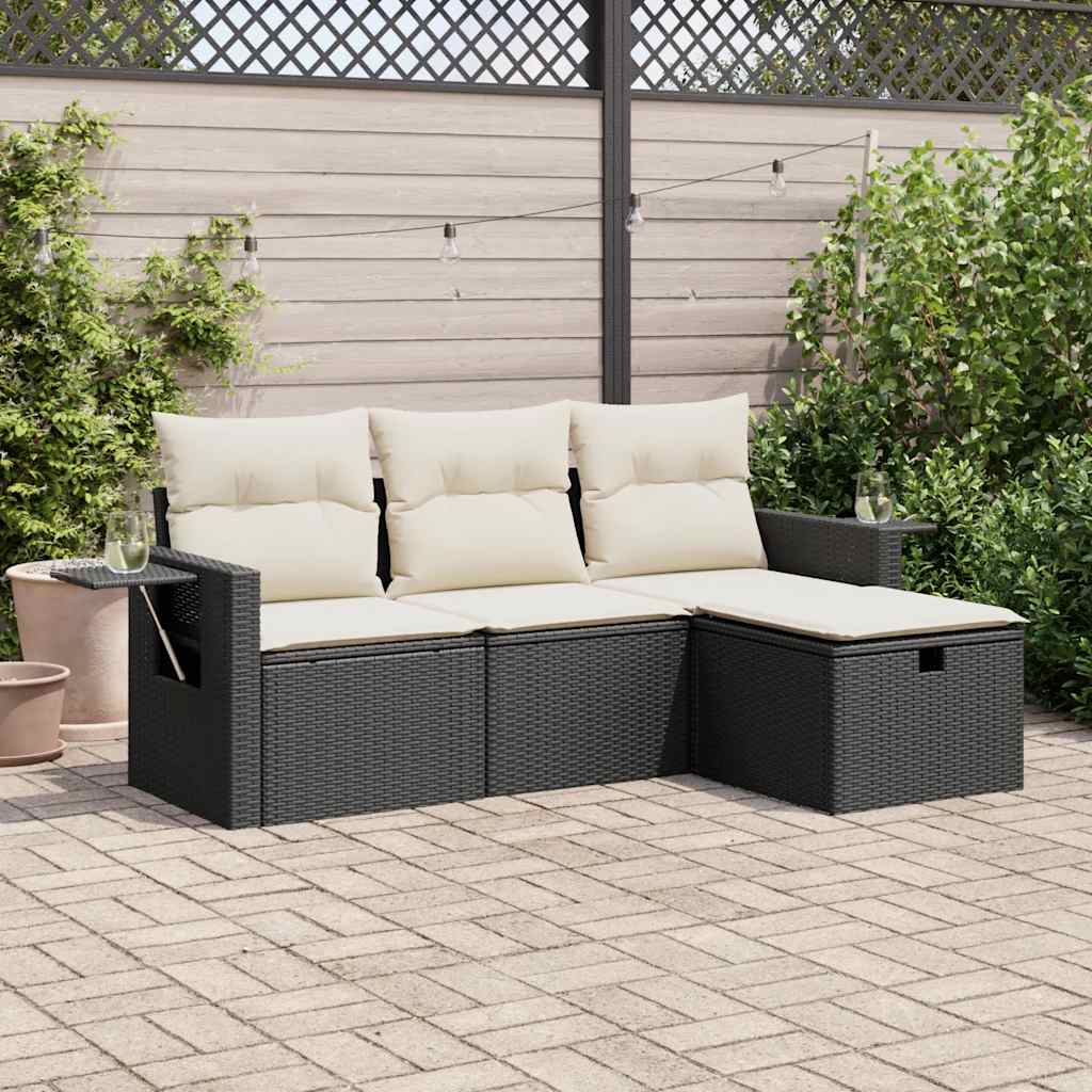 Set Divani da Giardino 4 pz con Cuscini Nero in Polyrattan - homemem39