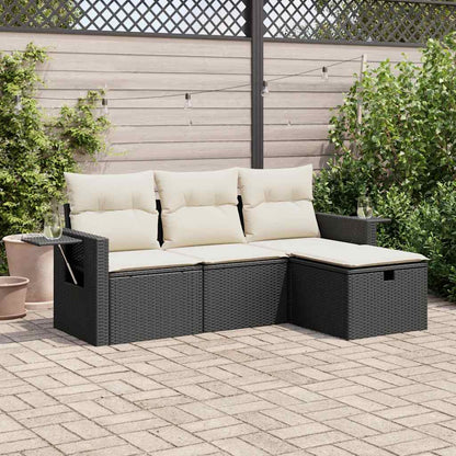 Set Divani da Giardino 4 pz con Cuscini Nero in Polyrattan - homemem39