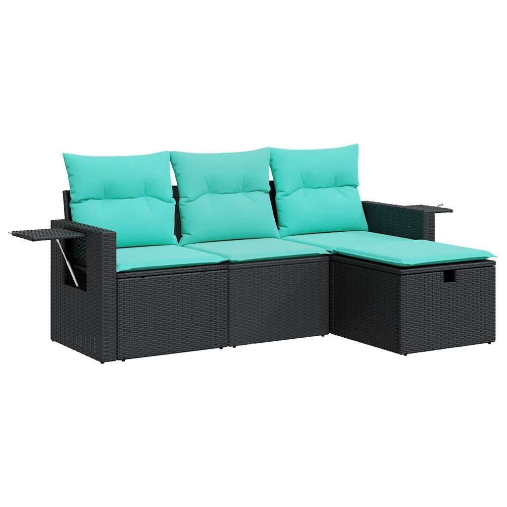 Set Divani da Giardino 4 pz con Cuscini Nero in Polyrattan | homemem39