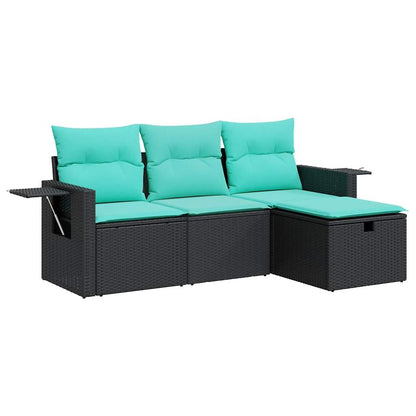 Set Divani da Giardino 4 pz con Cuscini Nero in Polyrattan | homemem39