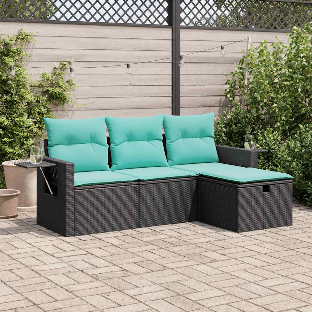 Set Divani da Giardino 4 pz con Cuscini Nero in Polyrattan | homemem39