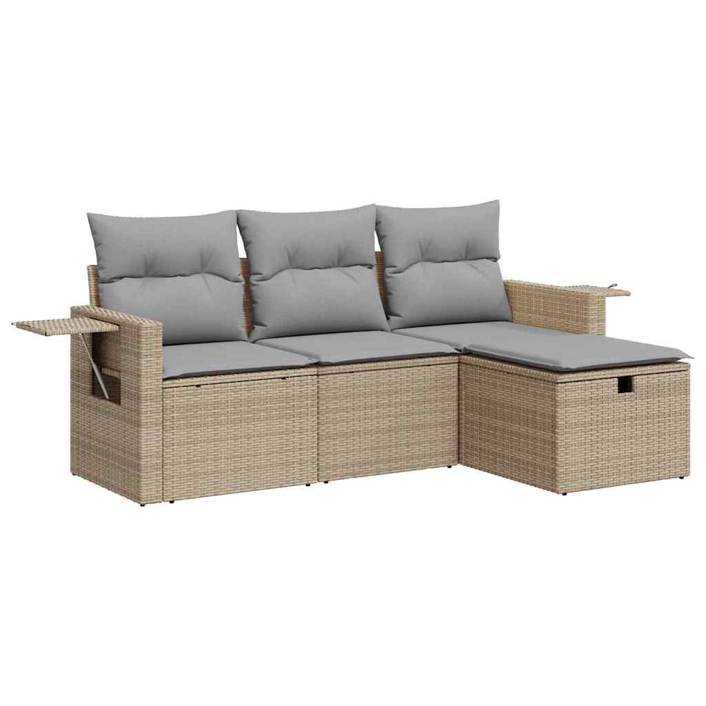 Set Divano da Giardino 4 pz con Cuscini Beige in Polyrattan - homemem39