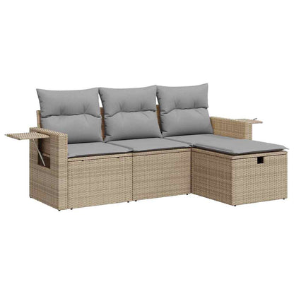Set Divano da Giardino 4 pz con Cuscini Beige in Polyrattan - homemem39