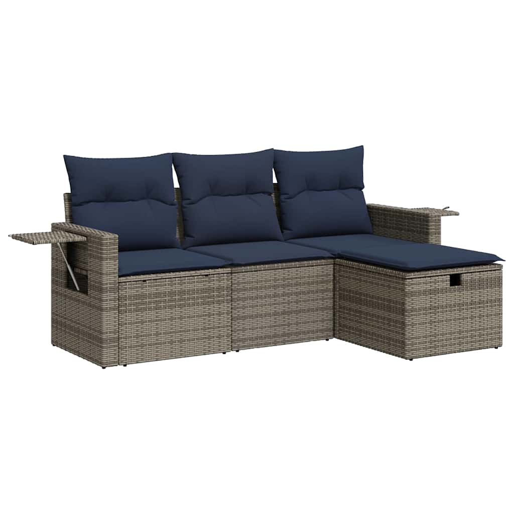 Set Divani da Giardino 4 pz con Cuscini in Polyrattan Grigio | homemem39