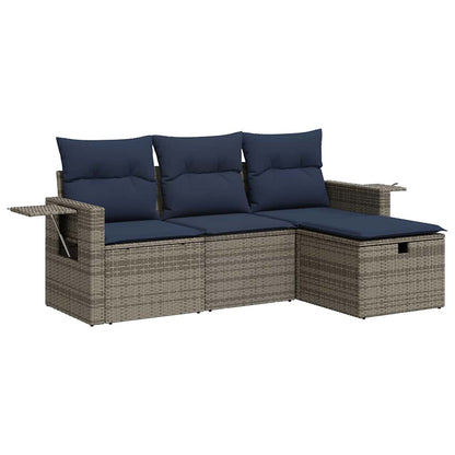 Set Divani da Giardino 4 pz con Cuscini in Polyrattan Grigio | homemem39