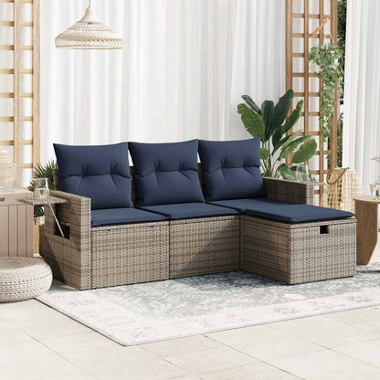 Set Divani da Giardino 4 pz con Cuscini in Polyrattan Grigio | homemem39