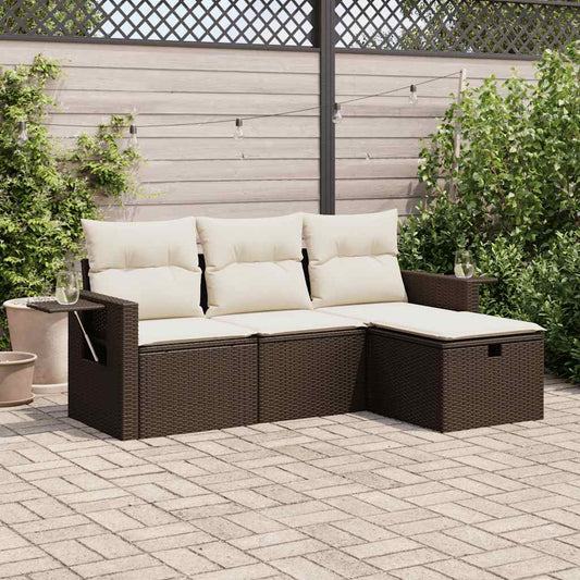 Set Divano da Giardino 4 pz con Cuscini Marrone in Polyrattan - homemem39