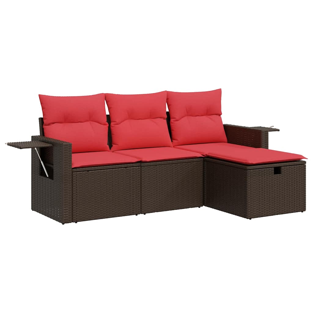 Set Divano da Giardino 4 pz con Cuscini Marrone in Polyrattan | homemem39