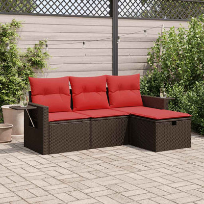 Set Divano da Giardino 4 pz con Cuscini Marrone in Polyrattan | homemem39
