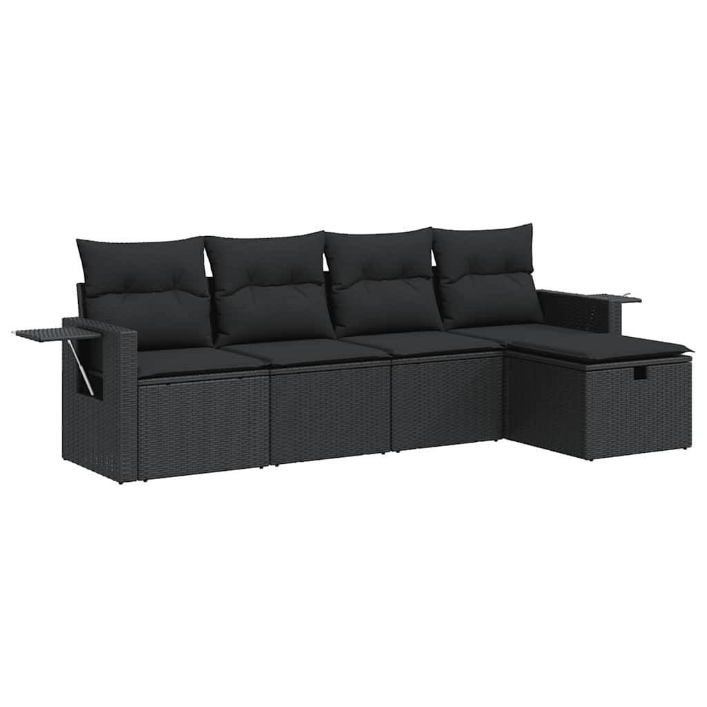 Set Divani da Giardino 5 pz con Cuscini in Polyrattan Nero | homemem39