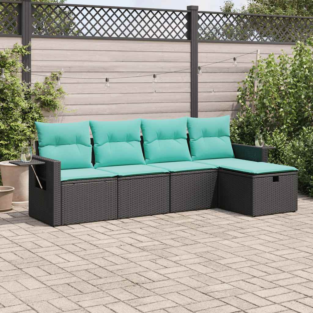 Set Divani da Giardino 5 pz con Cuscini in Polyrattan Nero | homemem39