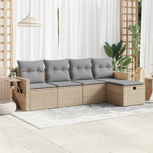 Set Divano da Giardino 5 pz con Cuscini Beige in Polyrattan - homemem39