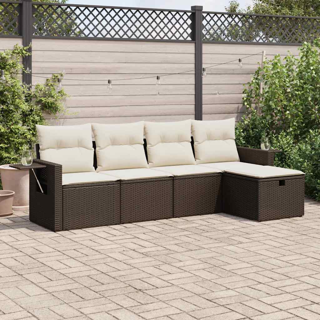 Set Divano da Giardino 5 pz con Cuscini Marrone in Polyrattan - homemem39