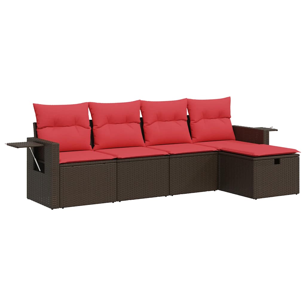 Set Divano da Giardino 5 pz con Cuscini Marrone in Polyrattan | homemem39