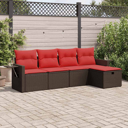 Set Divano da Giardino 5 pz con Cuscini Marrone in Polyrattan | homemem39