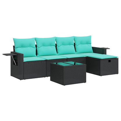 Set Divano da Giardino 6 pz con Cuscini Nero in Polyrattan | homemem39