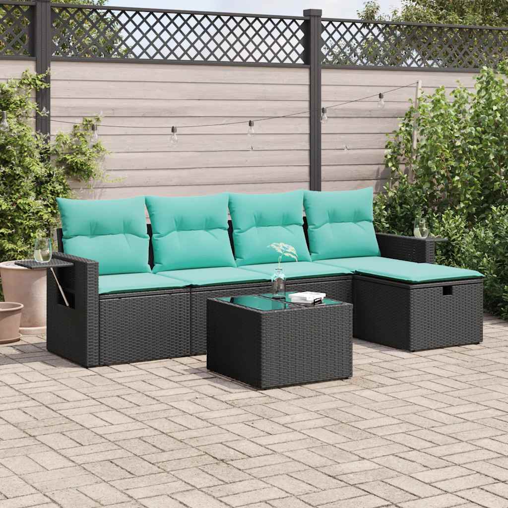 Set Divano da Giardino 6 pz con Cuscini Nero in Polyrattan | homemem39