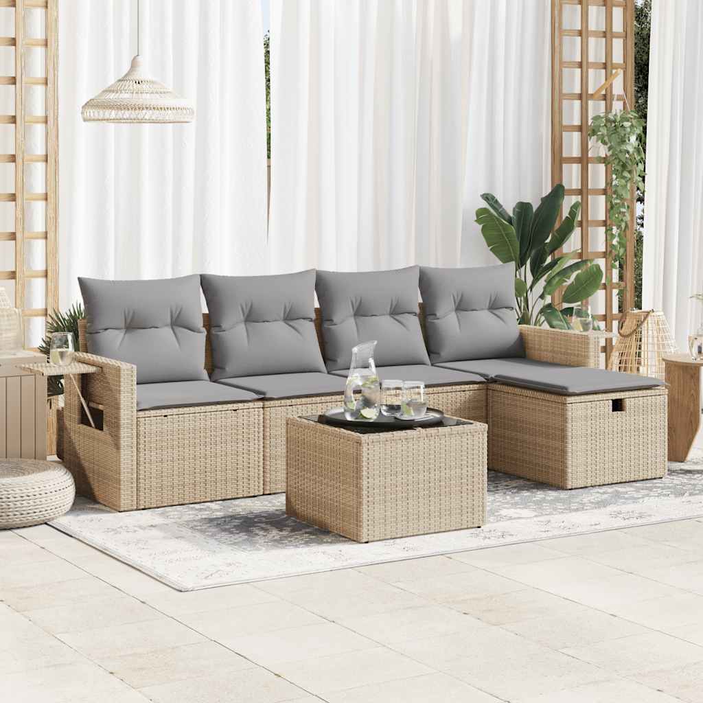 Set Divano da Giardino 6 pz con Cuscini Beige in Polyrattan - homemem39