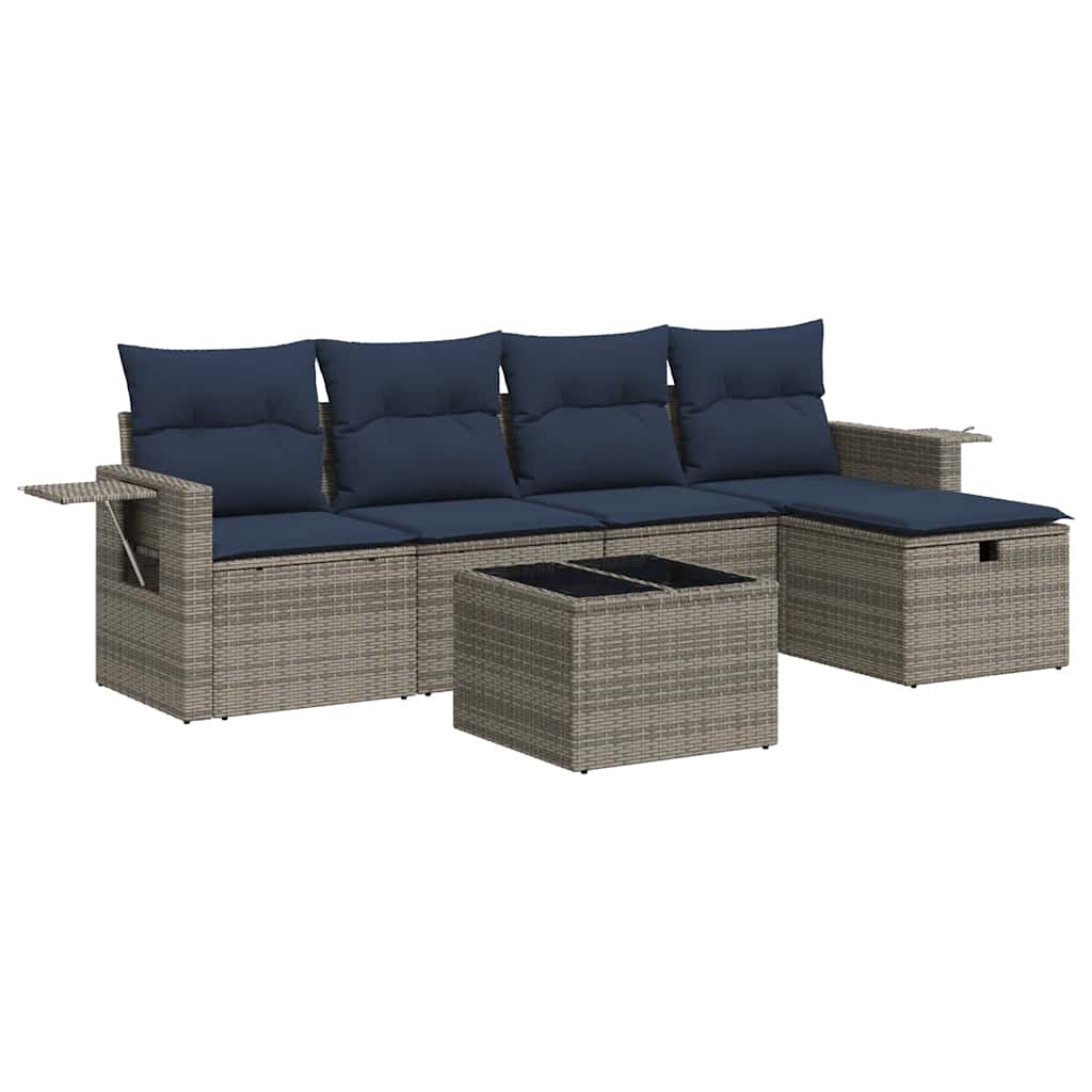 Set Divano da Giardino 6 pz con Cuscini Grigio in Polyrattan | homemem39