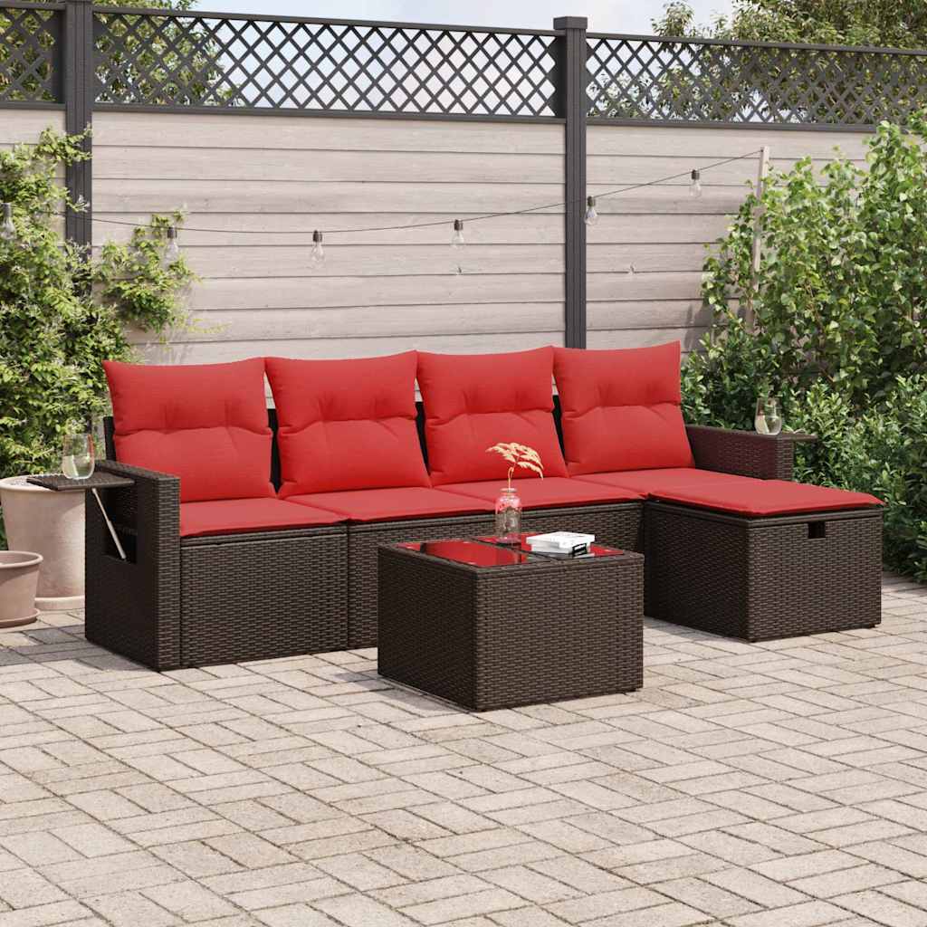 Set Divano da Giardino 6 pz con Cuscini Marrone in Polyrattan | homemem39