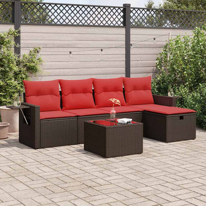 Set Divano da Giardino 6 pz con Cuscini Marrone in Polyrattan | homemem39