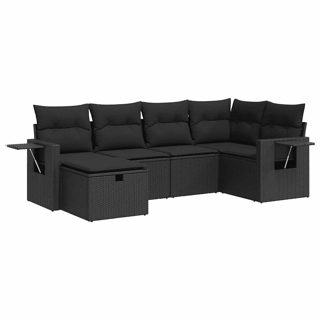 Set Divano da Giardino 6 pz con Cuscini Nero in Polyrattan | homemem39