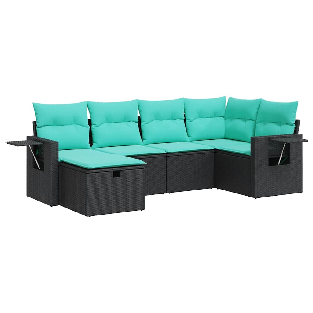 Set Divano da Giardino 6 pz con Cuscini Nero in Polyrattan | homemem39