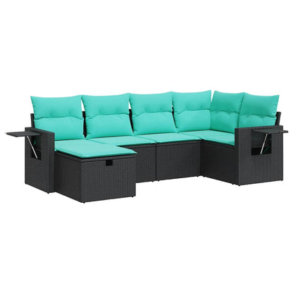Set Divano da Giardino 6 pz con Cuscini Nero in Polyrattan