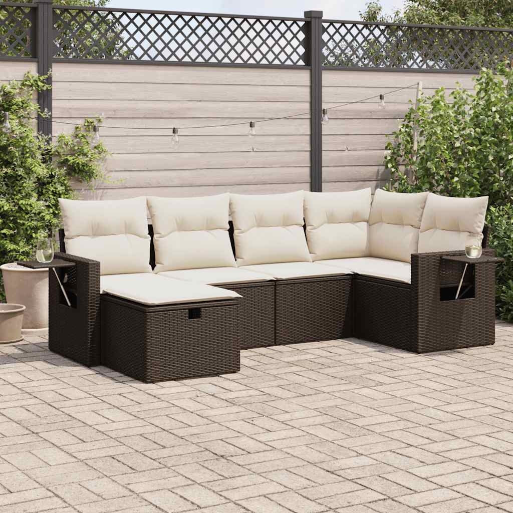 Set Divano da Giardino 6 pz con Cuscini Marrone in Polyrattan - homemem39