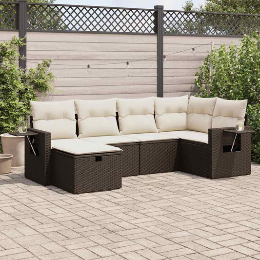 Set Divano da Giardino 6 pz con Cuscini Marrone in Polyrattan - homemem39