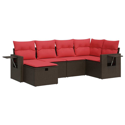 Set Divano da Giardino 6 pz con Cuscini Marrone in Polyrattan - homemem39