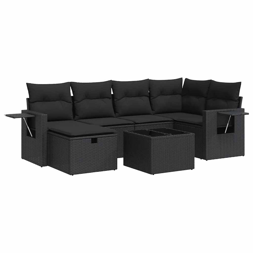 Set Divani da Giardino con Cuscini 7pz Nero Polyrattan | homemem39