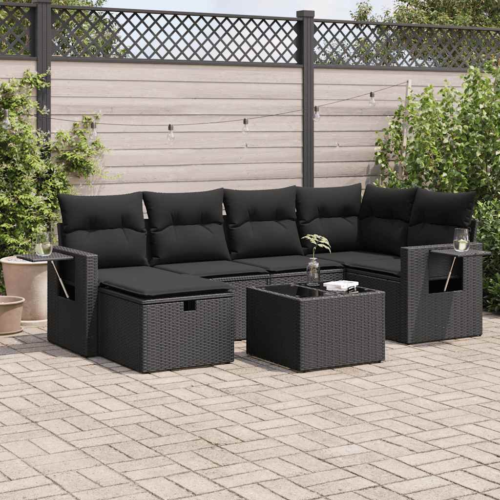 Set Divani da Giardino con Cuscini 7pz Nero Polyrattan | homemem39