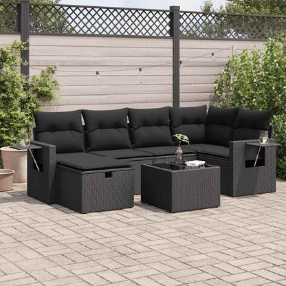 Set Divani da Giardino con Cuscini 7pz Nero Polyrattan