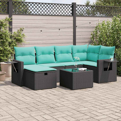 Set Divani da Giardino con Cuscini 7pz Nero Polyrattan | homemem39