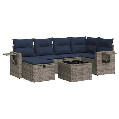 Set Divani da Giardino 7 pz con Cuscini Grigio in Polyrattan | homemem39