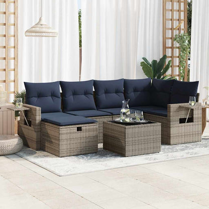 Set Divani da Giardino 7 pz con Cuscini Grigio in Polyrattan | homemem39