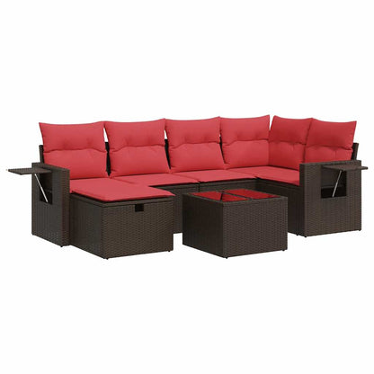 Set Divani da Giardino 7 pz con Cuscini Marrone in Polyrattan | homemem39