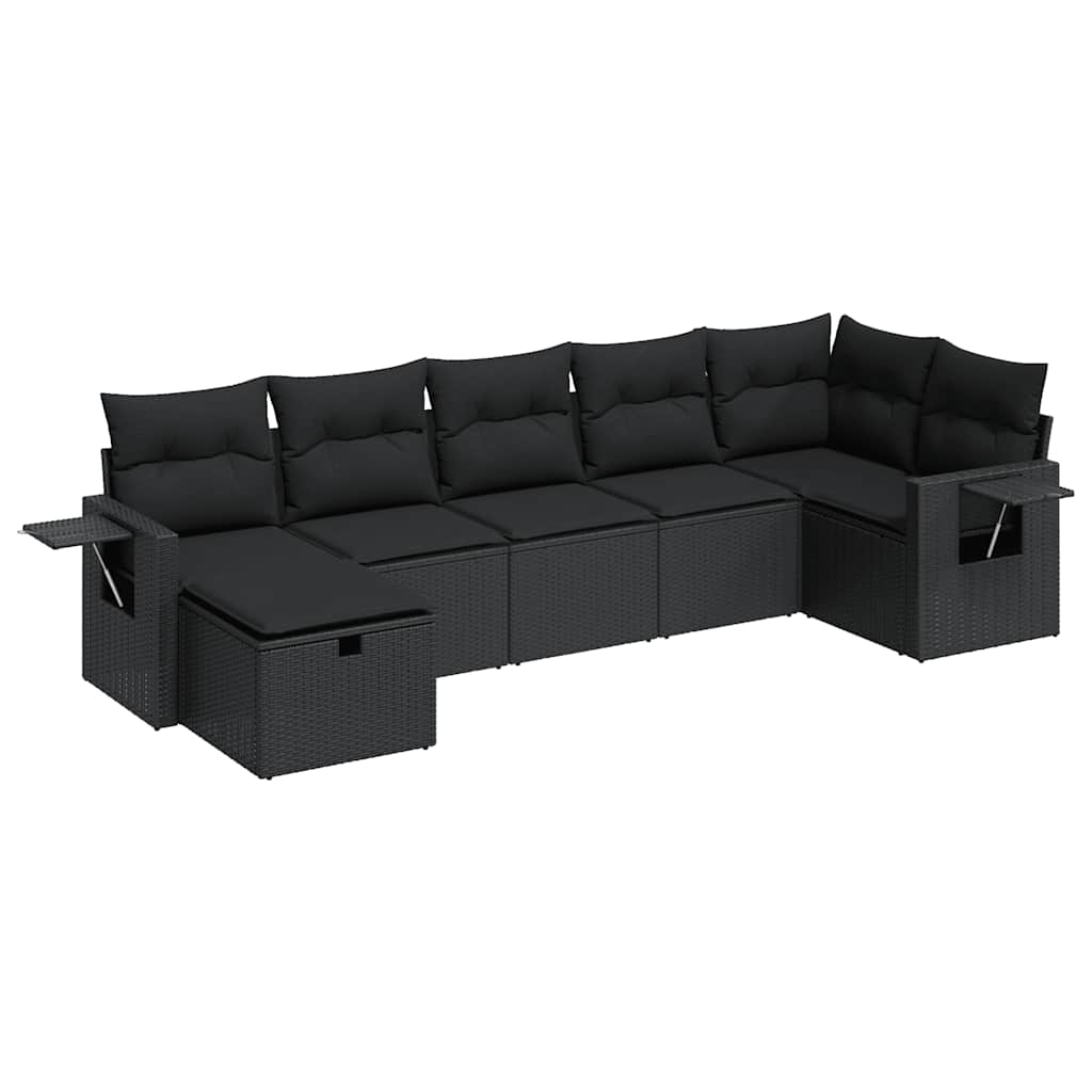 Set Divani da Giardino con Cuscini 7pz Nero Polyrattan | homemem39